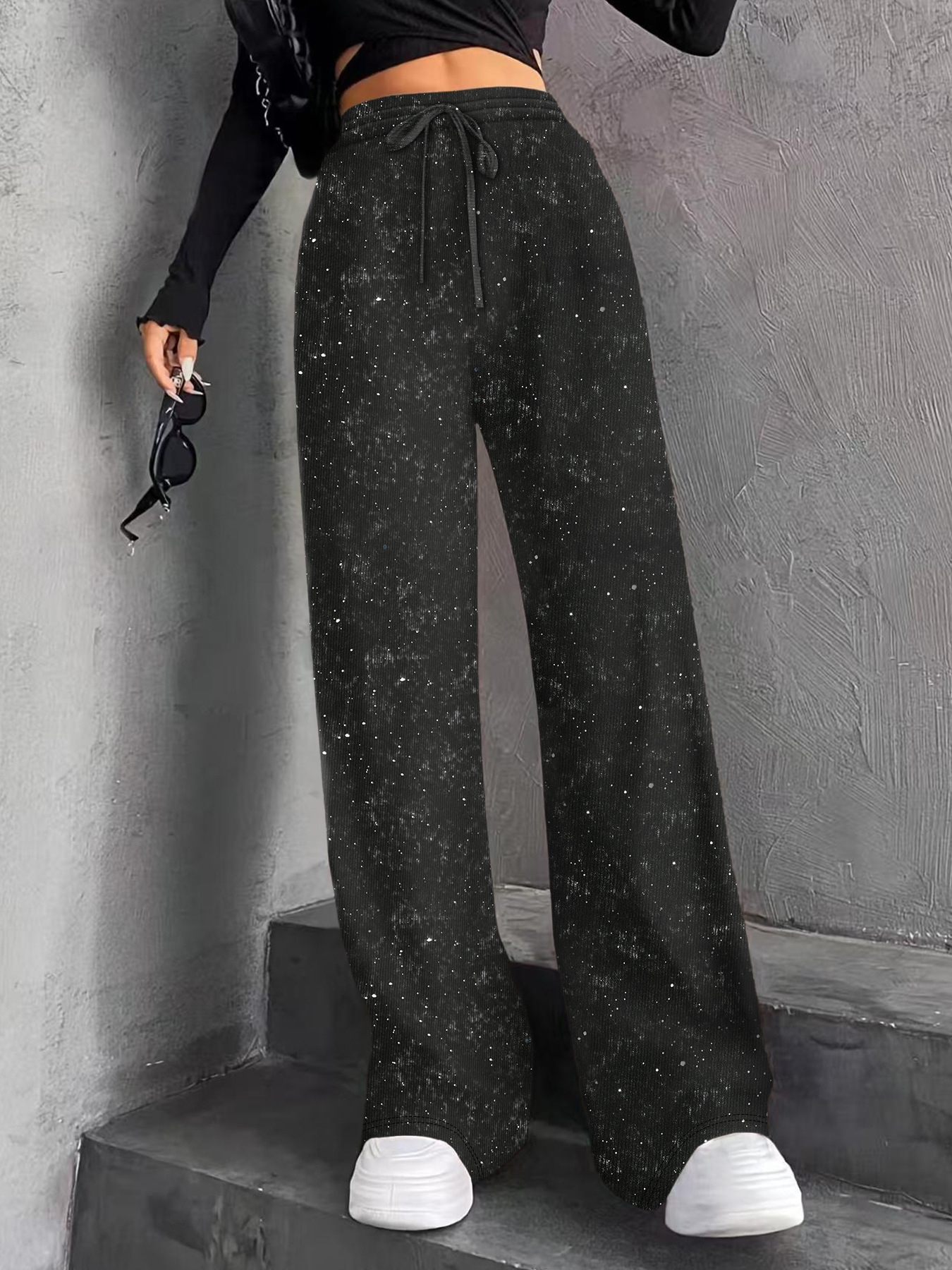 Splatter Knit Pants Casual High Waist Wide Leg
