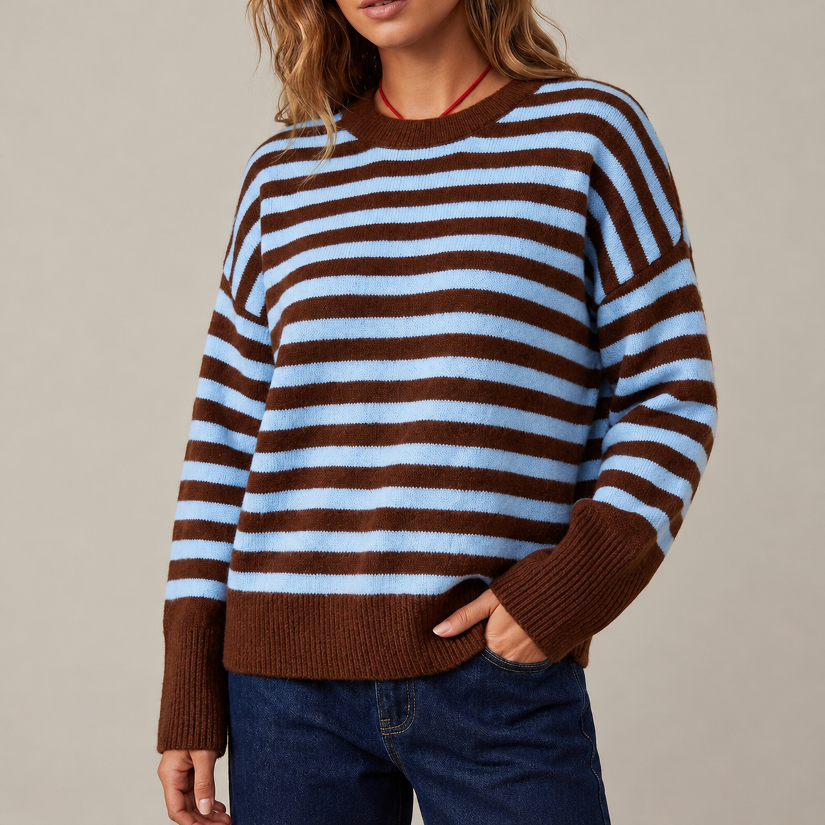 Women's Color Block Striped Oversized Crewneck Sweater