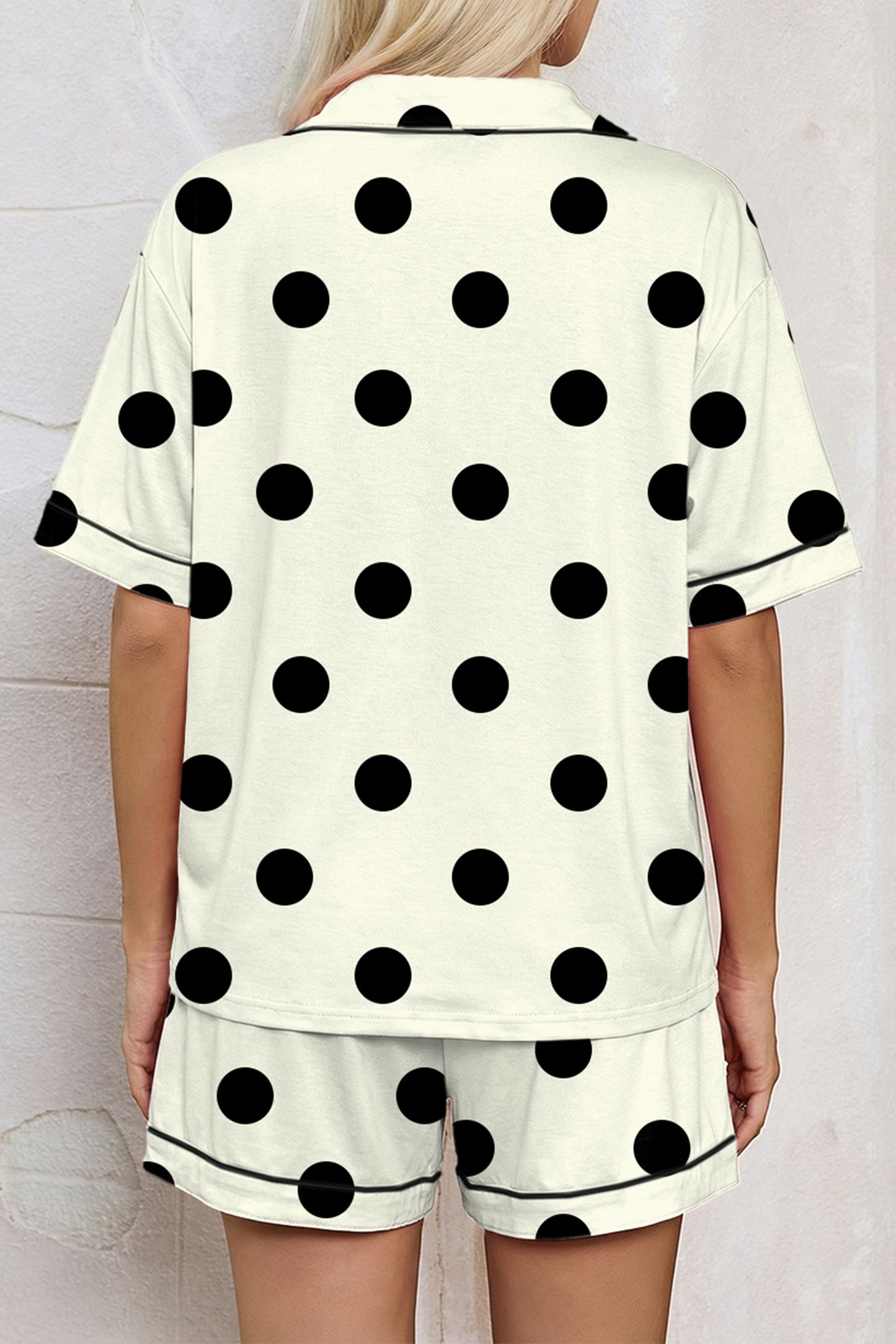 Polka Dot Satin Pajama Set Button Down Sleepwear