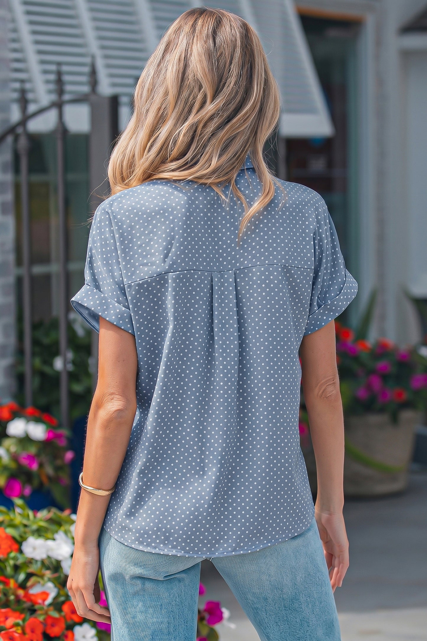 Polka Dot Chiffon Blouse Casual Button Shirt Top