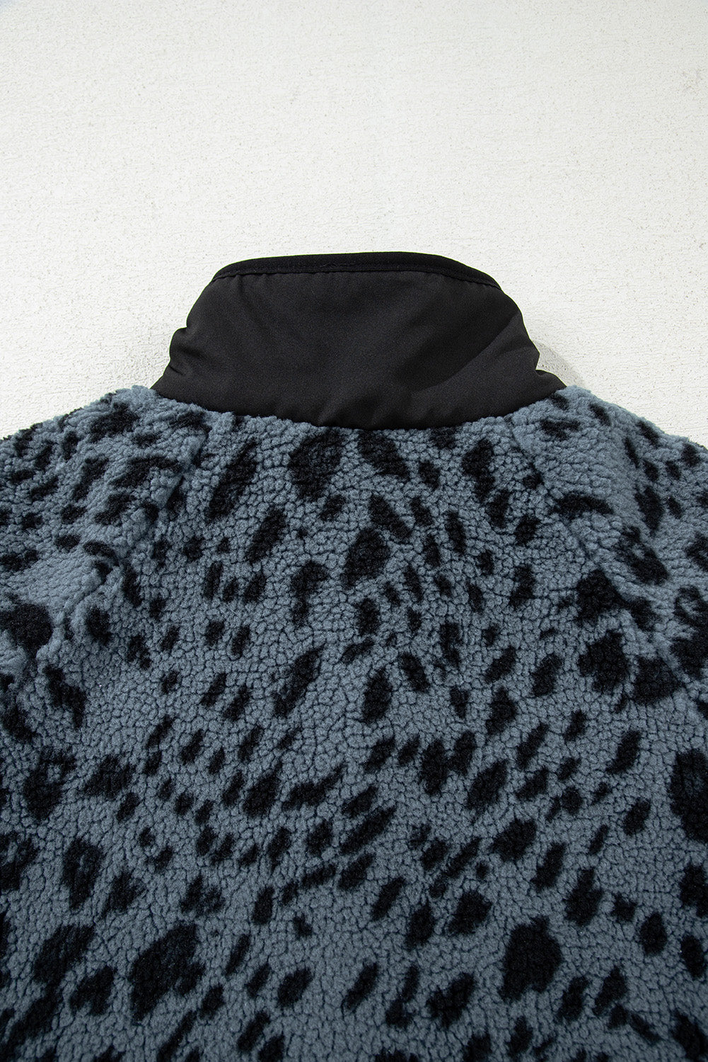 Cow Print Buttoned Stand Collar Fleece Jacket