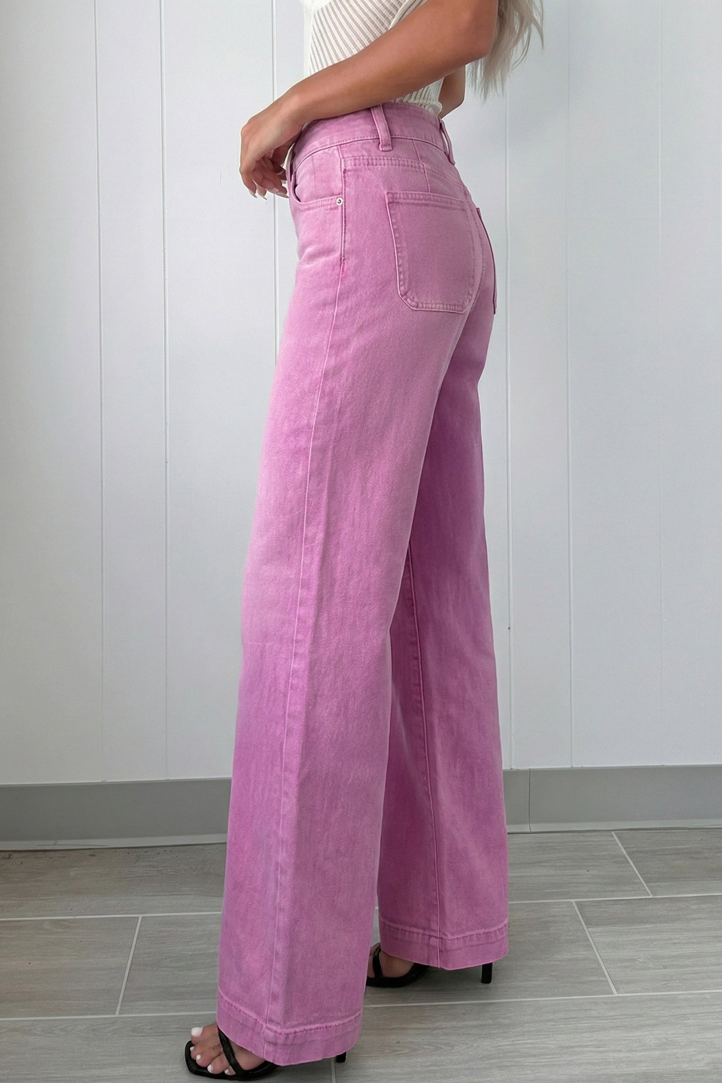 Mist Green 2-Button High Waist Flared Bottom Jeans