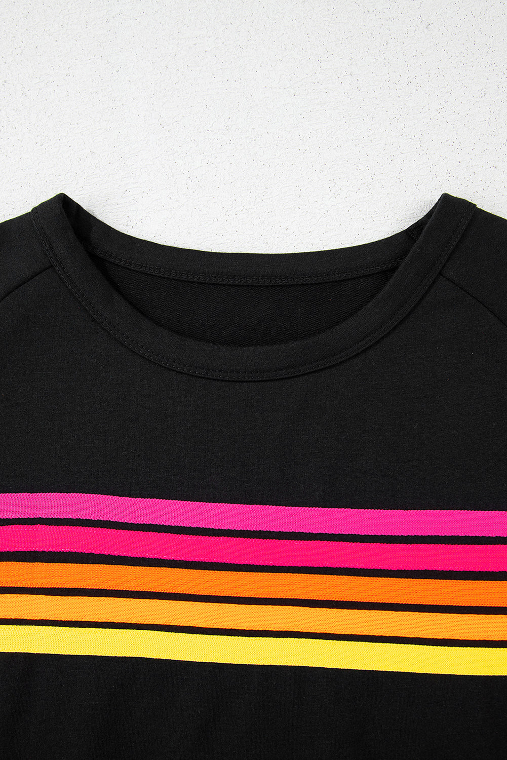 Solid Color Striped Patch Front Casual Tee