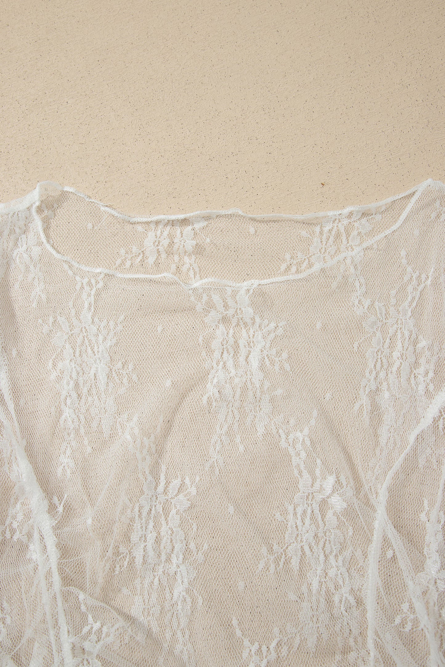 White Exposed Seam Ruched Sheer Floral Mesh Top