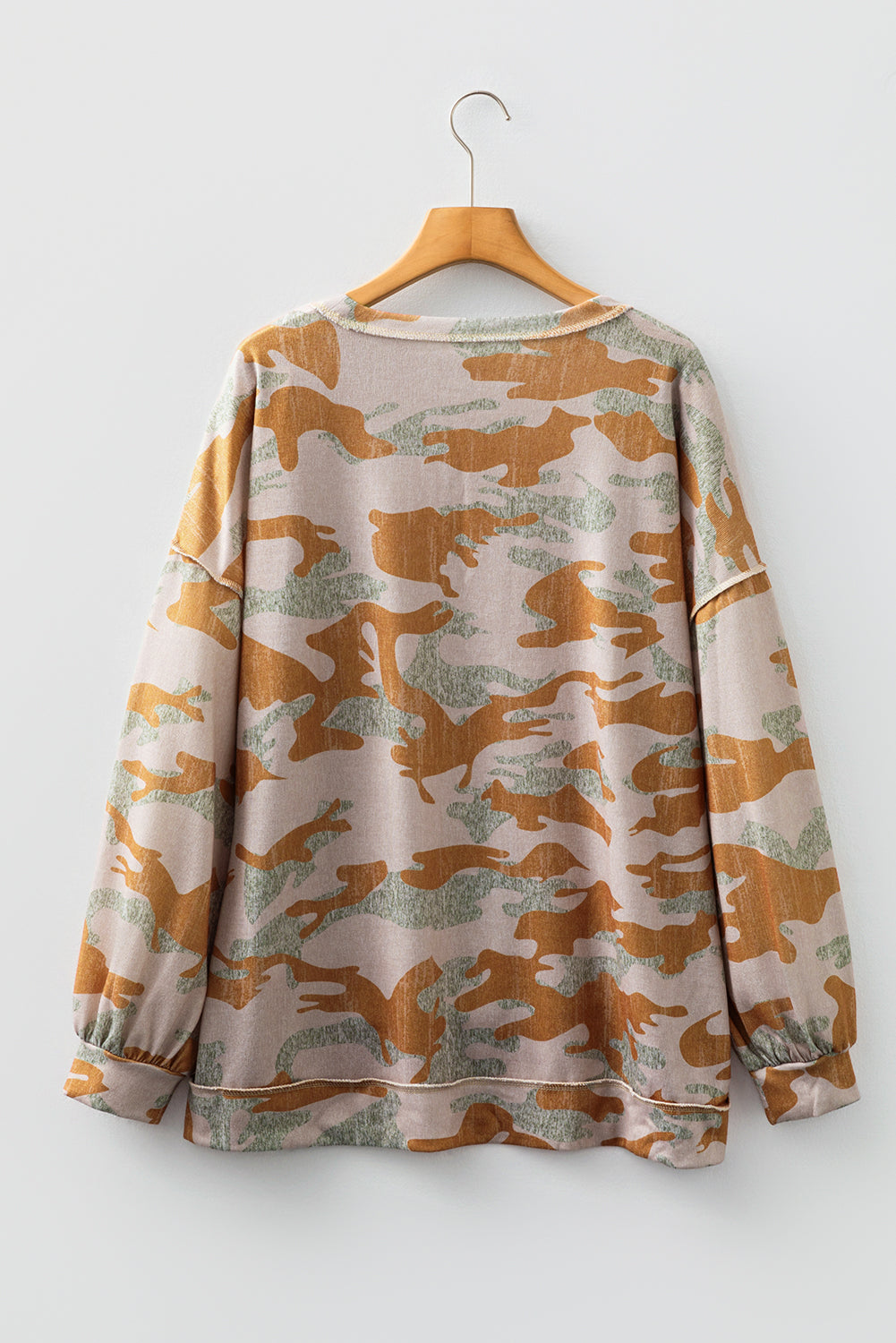Multicolour Retro Camouflage Print Exposed Seam Patchwork Drop Shoulder Sweatshirt