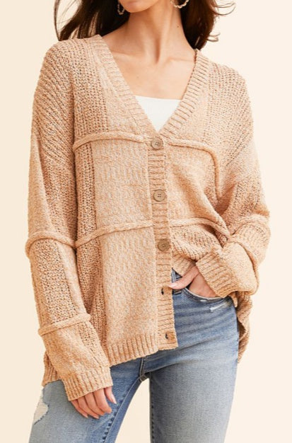Oversized Button Down Textured Knit Cardigan Sweater