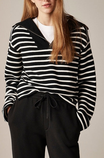 Striped Terry Quarter Zip Pullover Sweatshirt