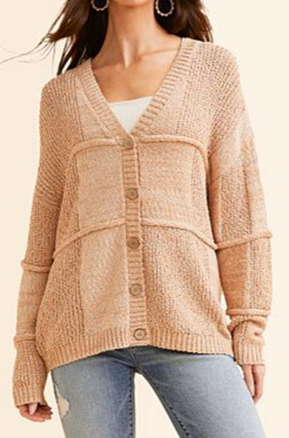 Oversized Button Down Textured Knit Cardigan Sweater