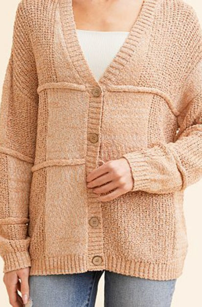 Oversized Button Down Textured Knit Cardigan Sweater