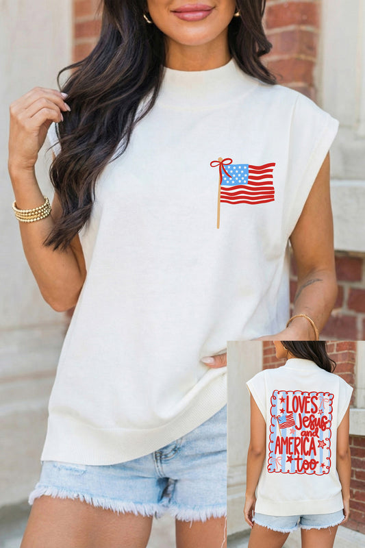 Flag Cotton Graphic Tee Patriotic Independence Day Top