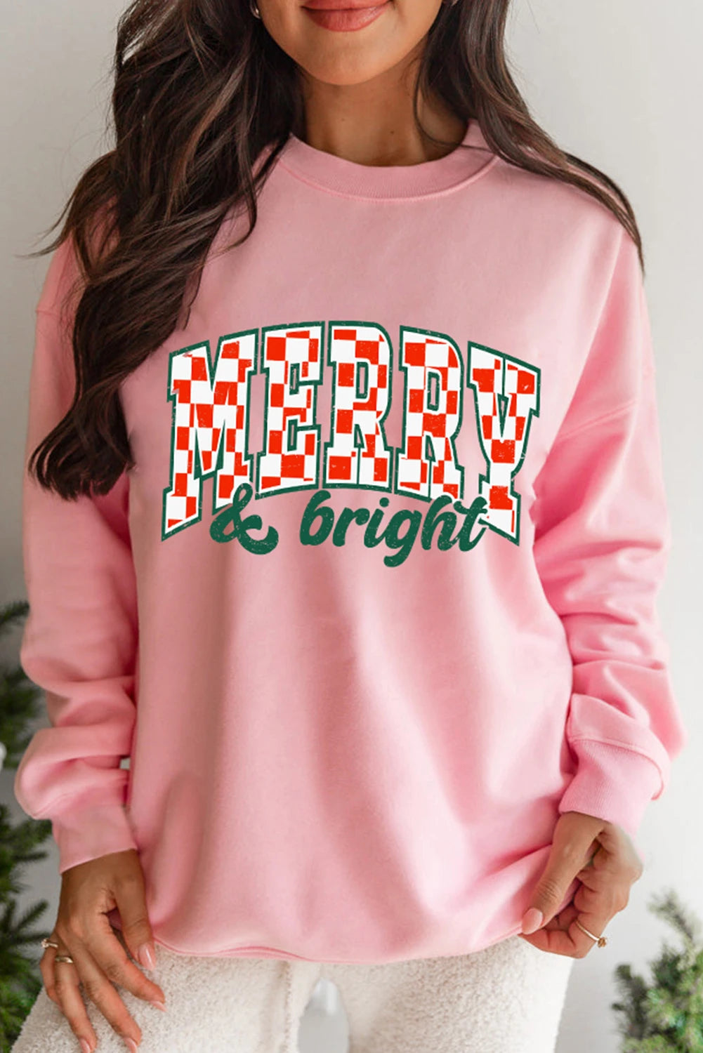 Pink MERRY & Bright Graphic Holiday Pullover Sweatshirt