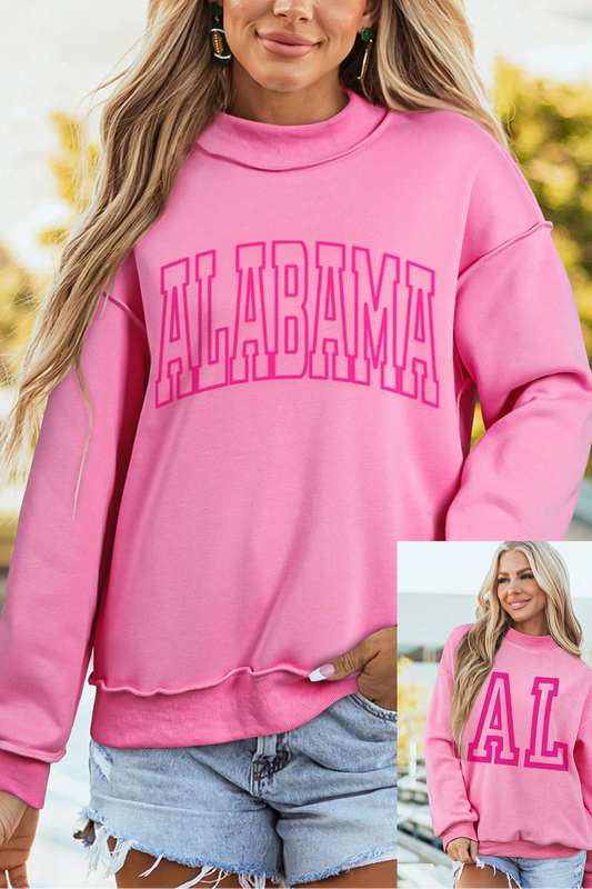 Bright Pink ALABAMA Printed Double Wear Mock Neck Reversible Sweatshirt