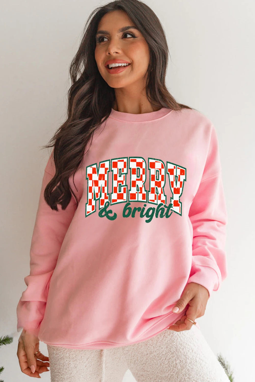 Pink MERRY & Bright Graphic Holiday Pullover Sweatshirt