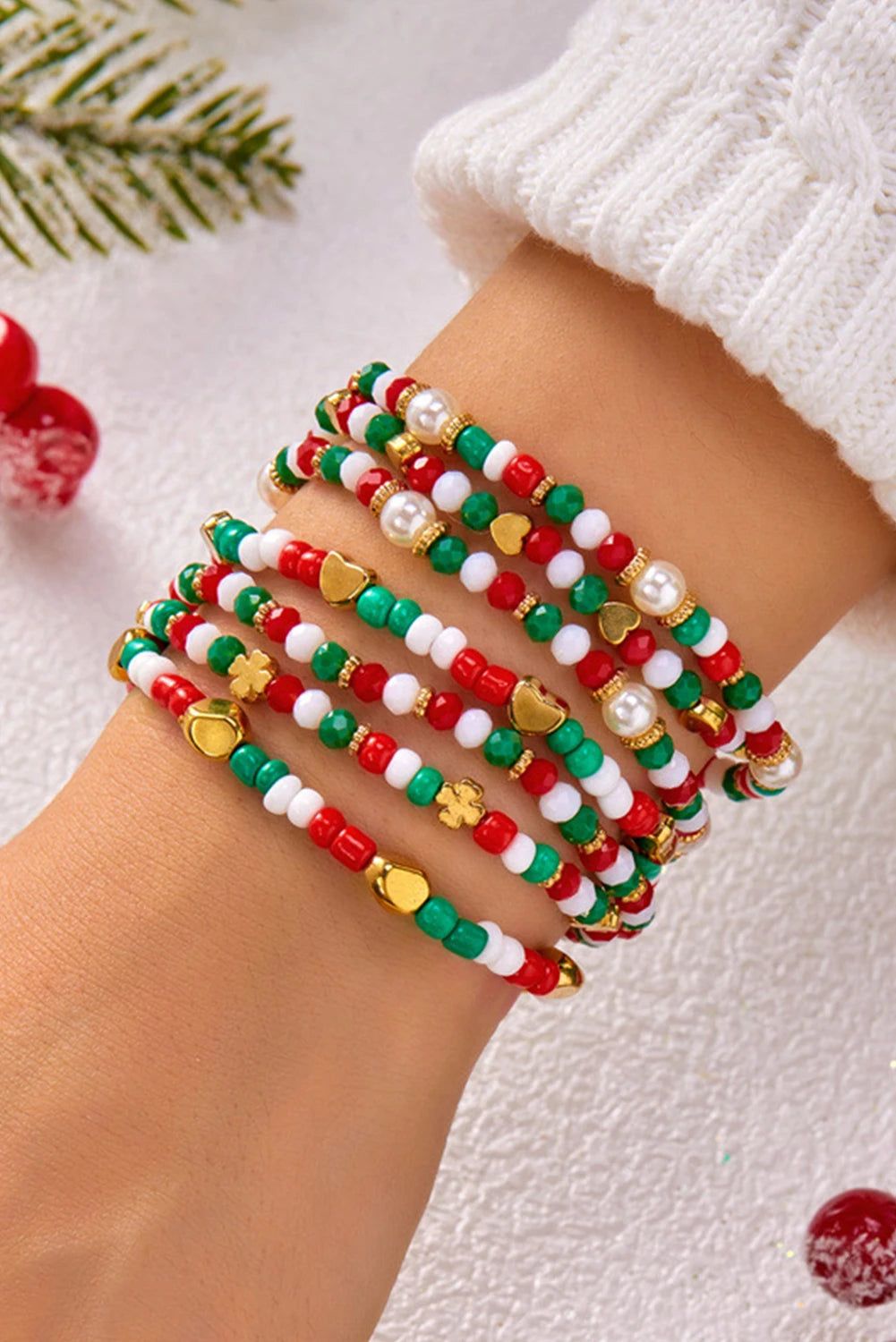 Gold Christmas Charm Beading 7pcs Multilayer Bracelet Set
