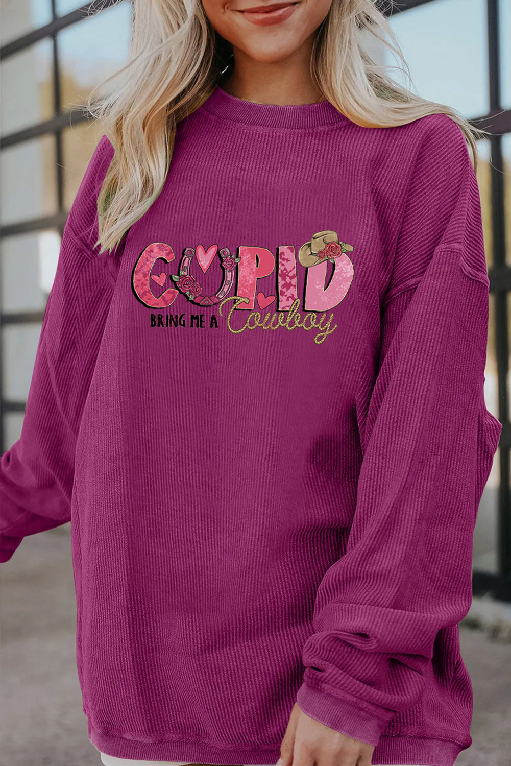 Valentines Day Cupid Cowboy Graphic Casual Sweatshirt