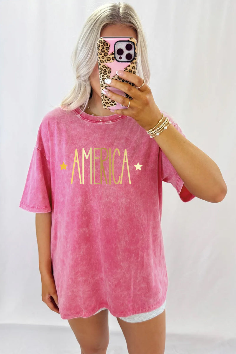 America Mineral Wash Graphic Tee Oversized Patriotic Vintage