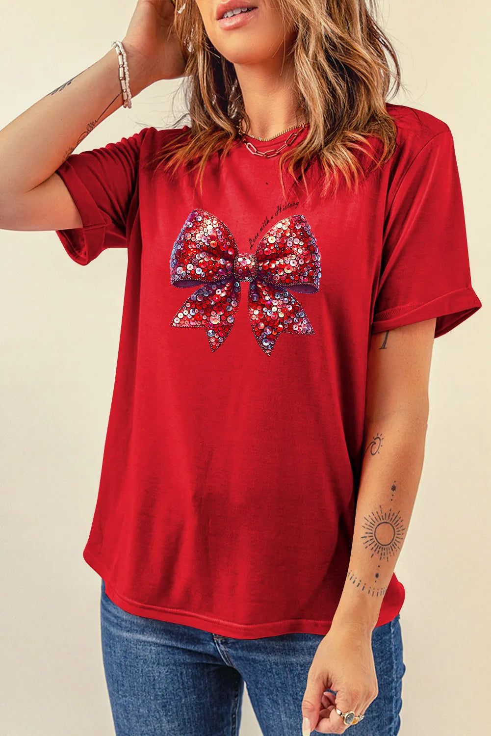Valentine’s Day Sequin Bow Graphic Tee
