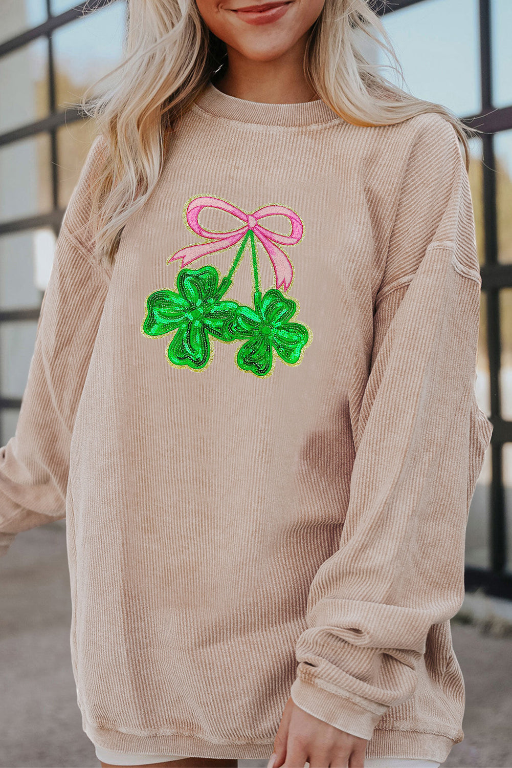 Saint Patrick’s Day LUCK Clover Graphic Corded Sweatshirt