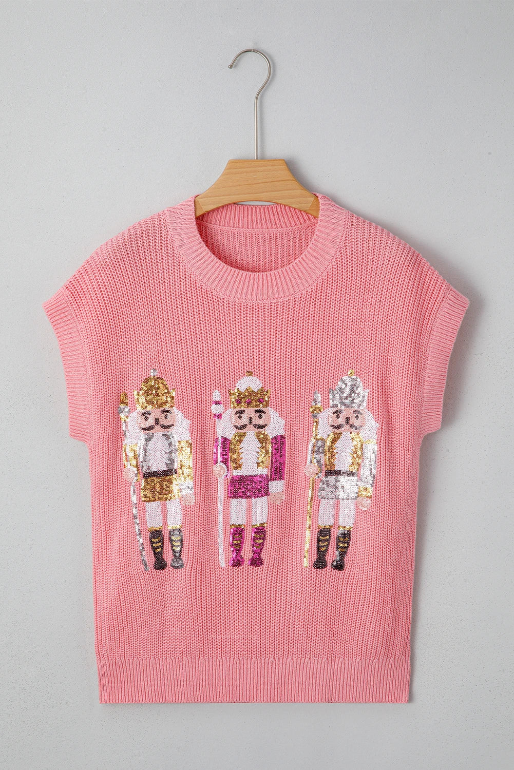 Nutcracker Cutie Sequin Graphic Short Sleeve Sweater