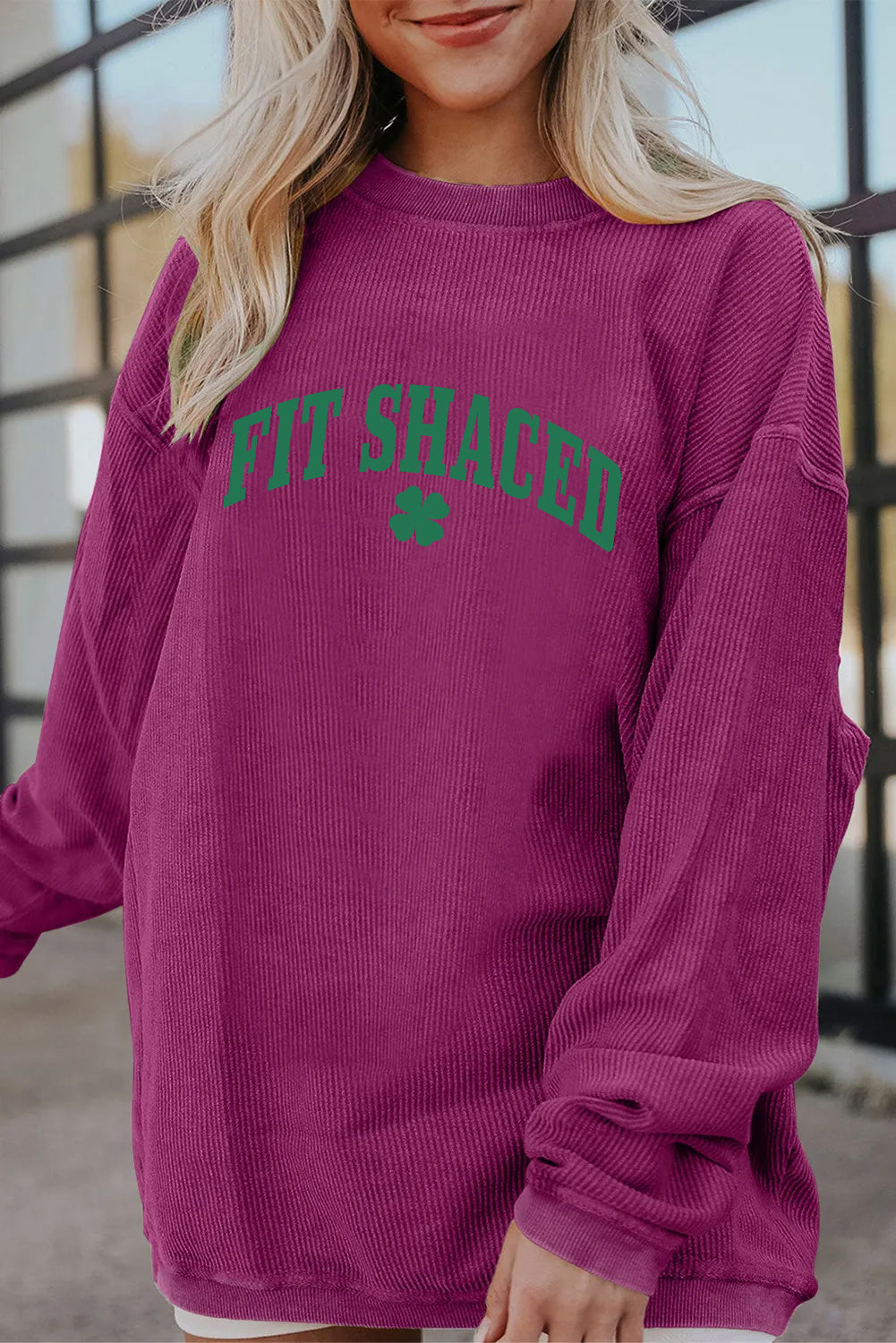 Saint Patrick’s Day Fit Shaced Clover Waffle Sweatshirt