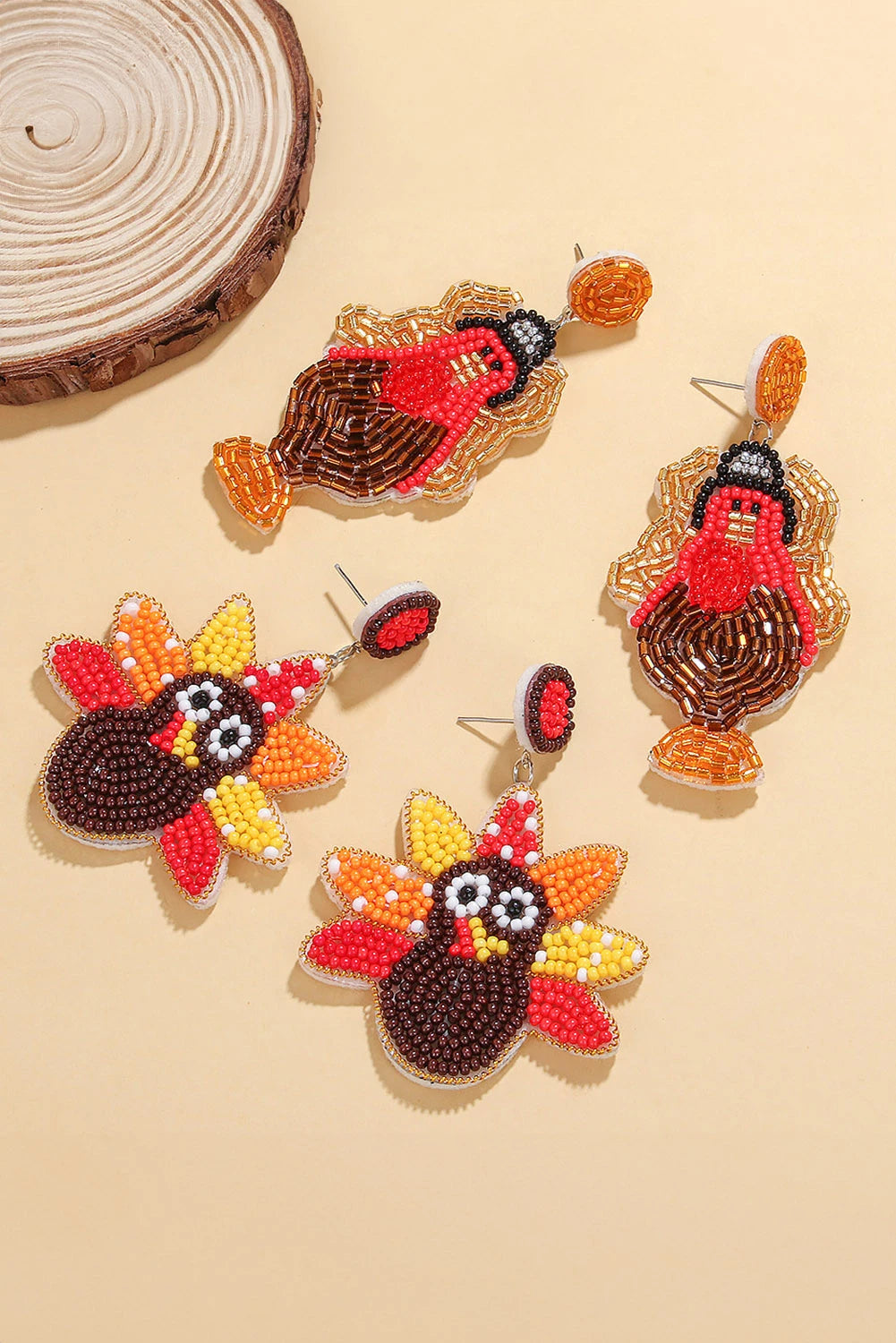 Cinnamon Beaded Turkey Thanksgiving Holiday Earrings