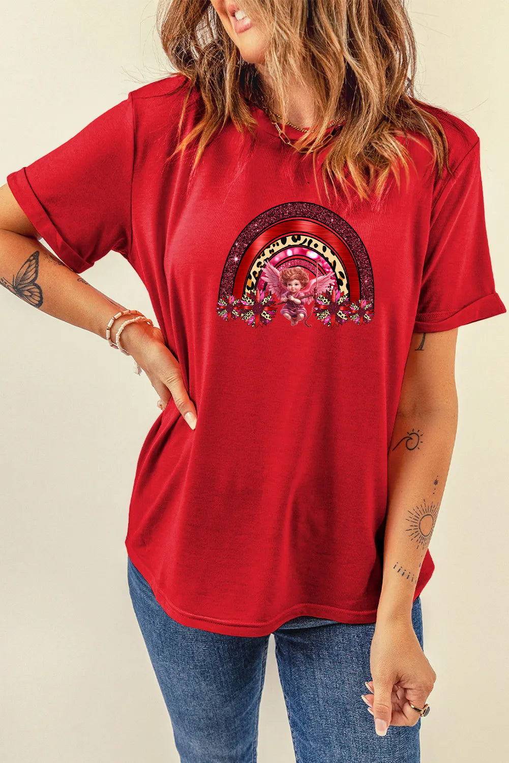 Valentine’s Day Cupid Rainbow Graphic T Shirt