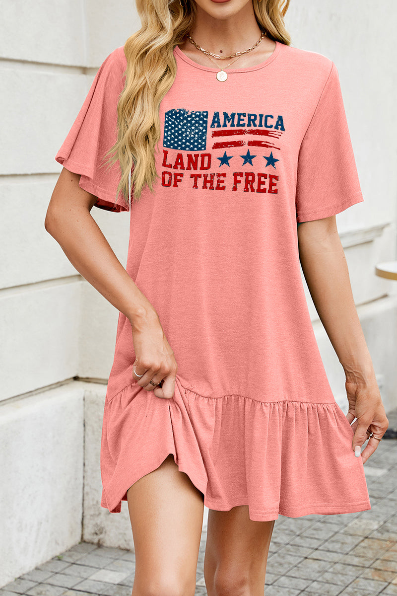 American Flag Cotton Dress Casual Ruffle Patriotic