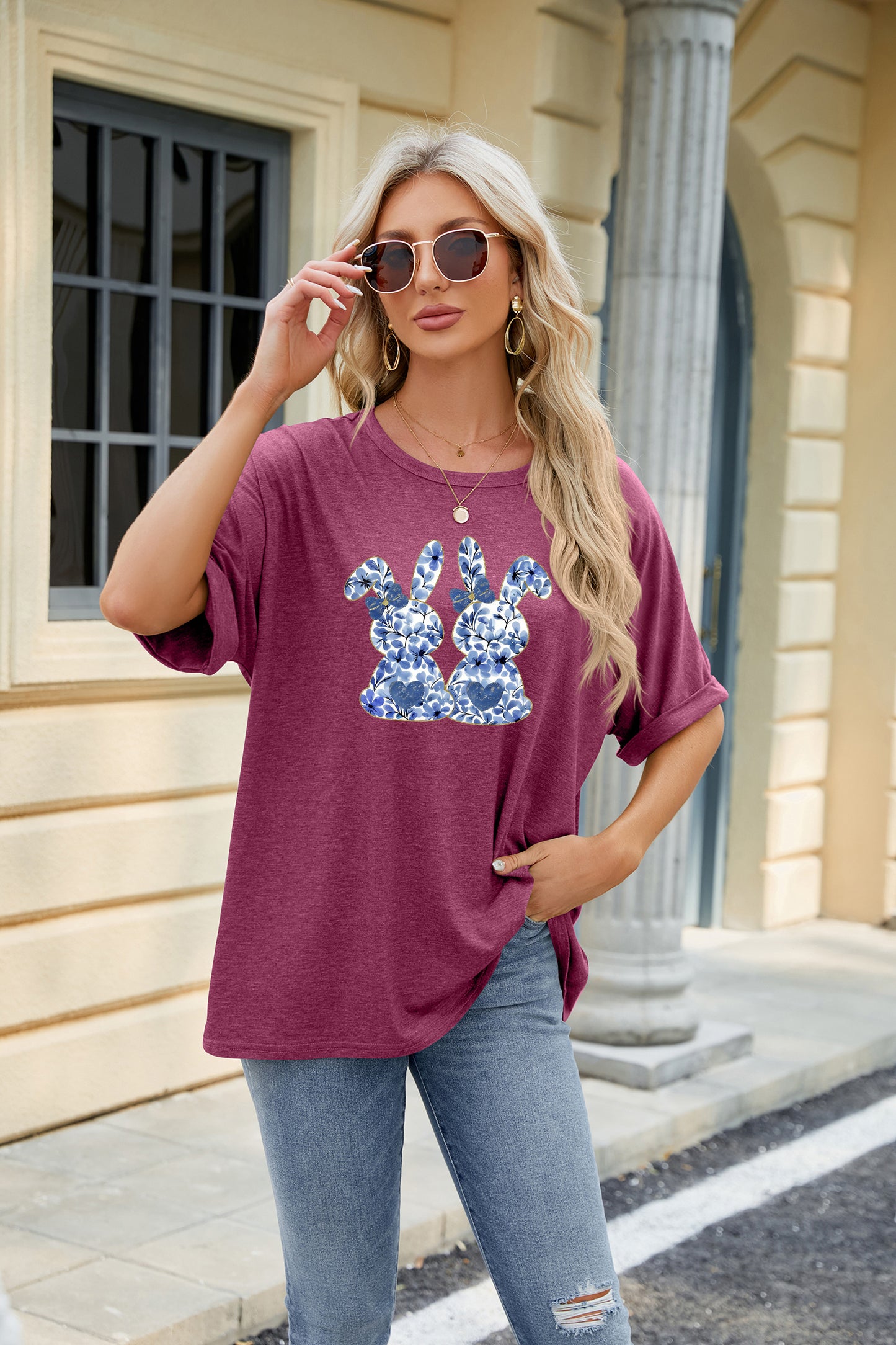 Easter Bunny Graphic Casual Oversized Short Sleeve Tee