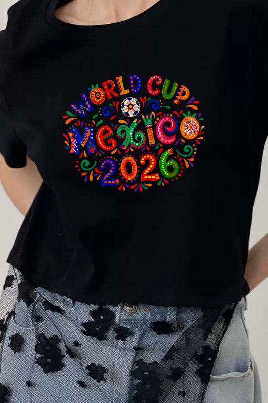World Cup Mexico 2026 Graphic Crop Tee Colorful Soccer T Shirt Women