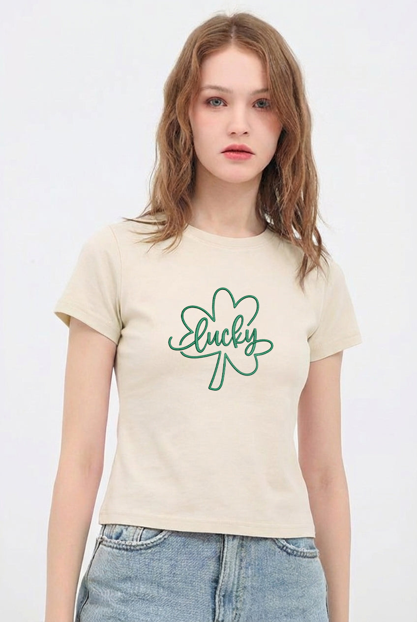 St Patricks Day Lucky Shamrock Crop T-Shirt