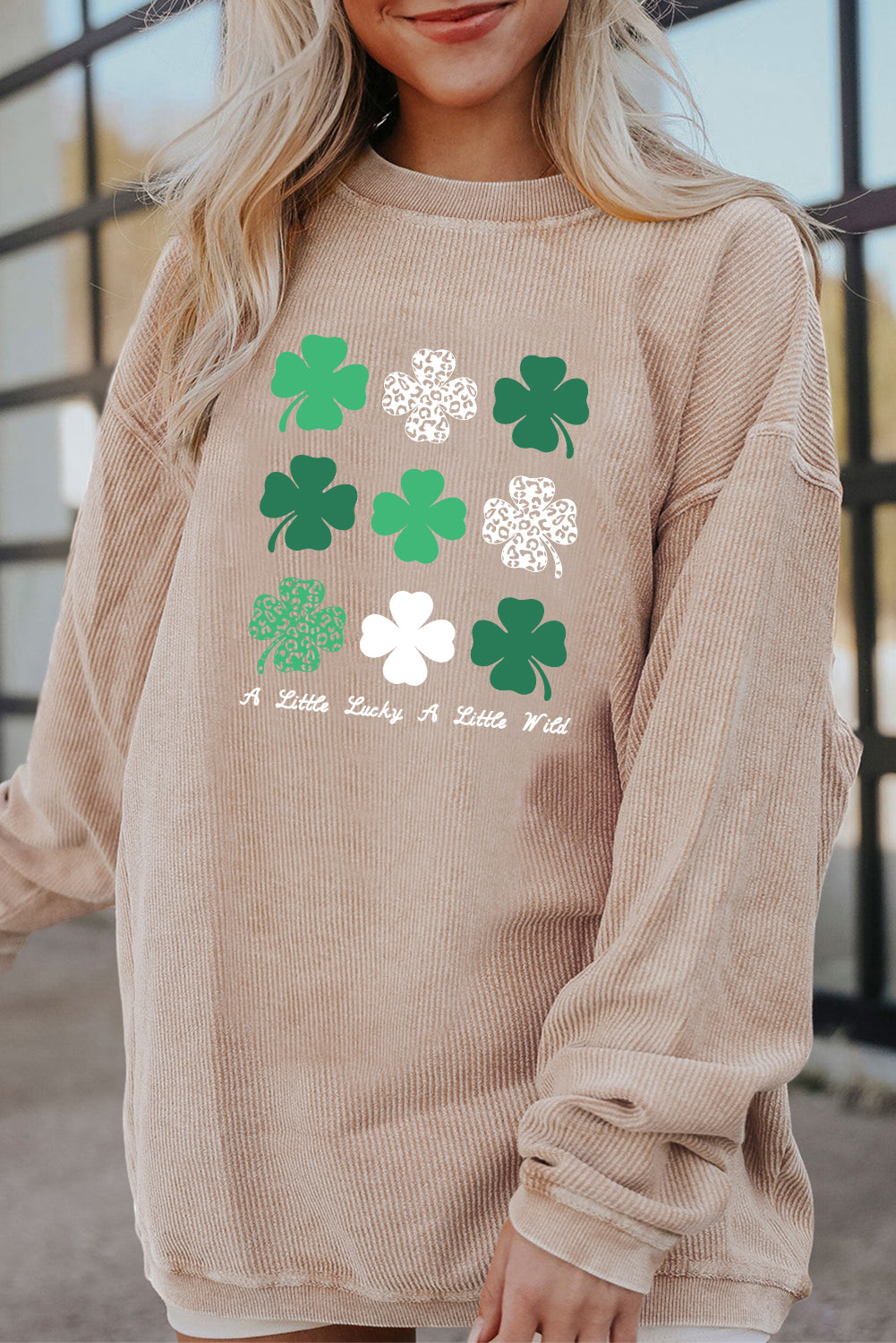 Saint Patrick’s Day Shamrock Patchwork Corded Sweatshirt