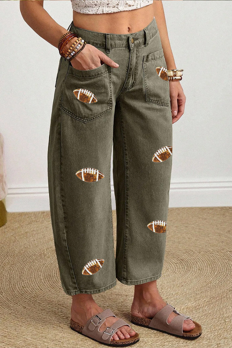 Game Day Football Patch Light Wash Wide Leg Jeans
