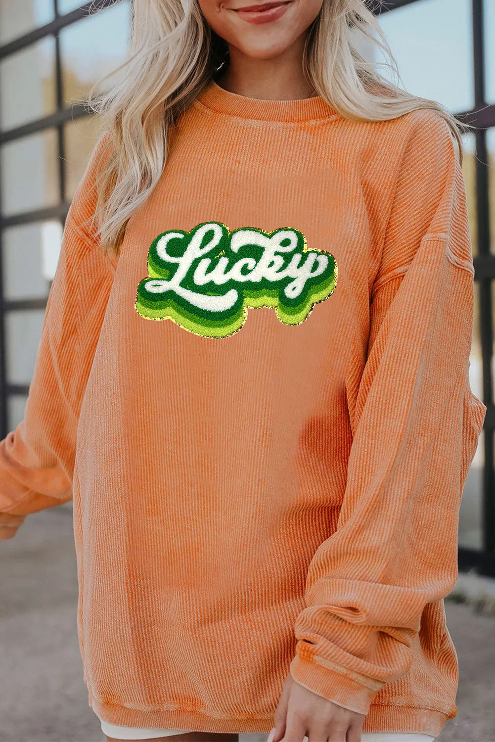 Saint Patrick’s Day Lucky Chenille Graphic Corded Sweatshirt