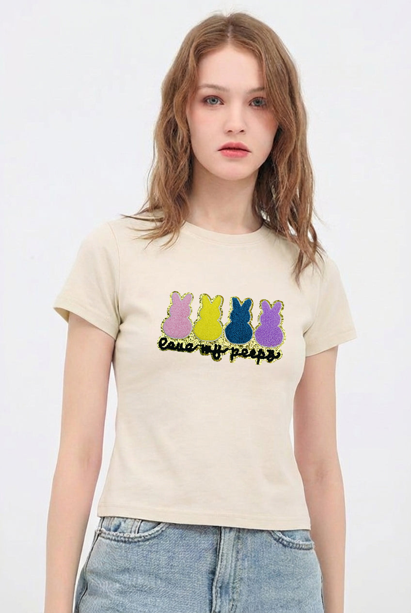 Easter Bunny Sequin Graphic Cotton Casual T Shirt