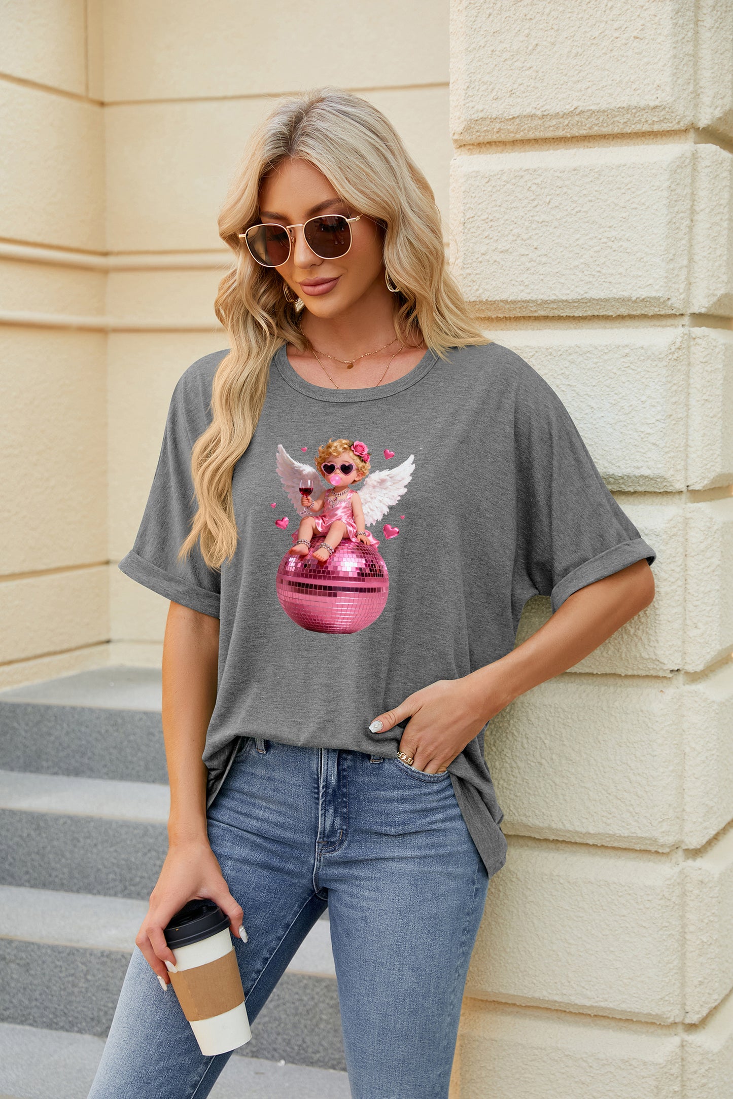 Valentine's Day Cupid Disco Ball Graphic Tee