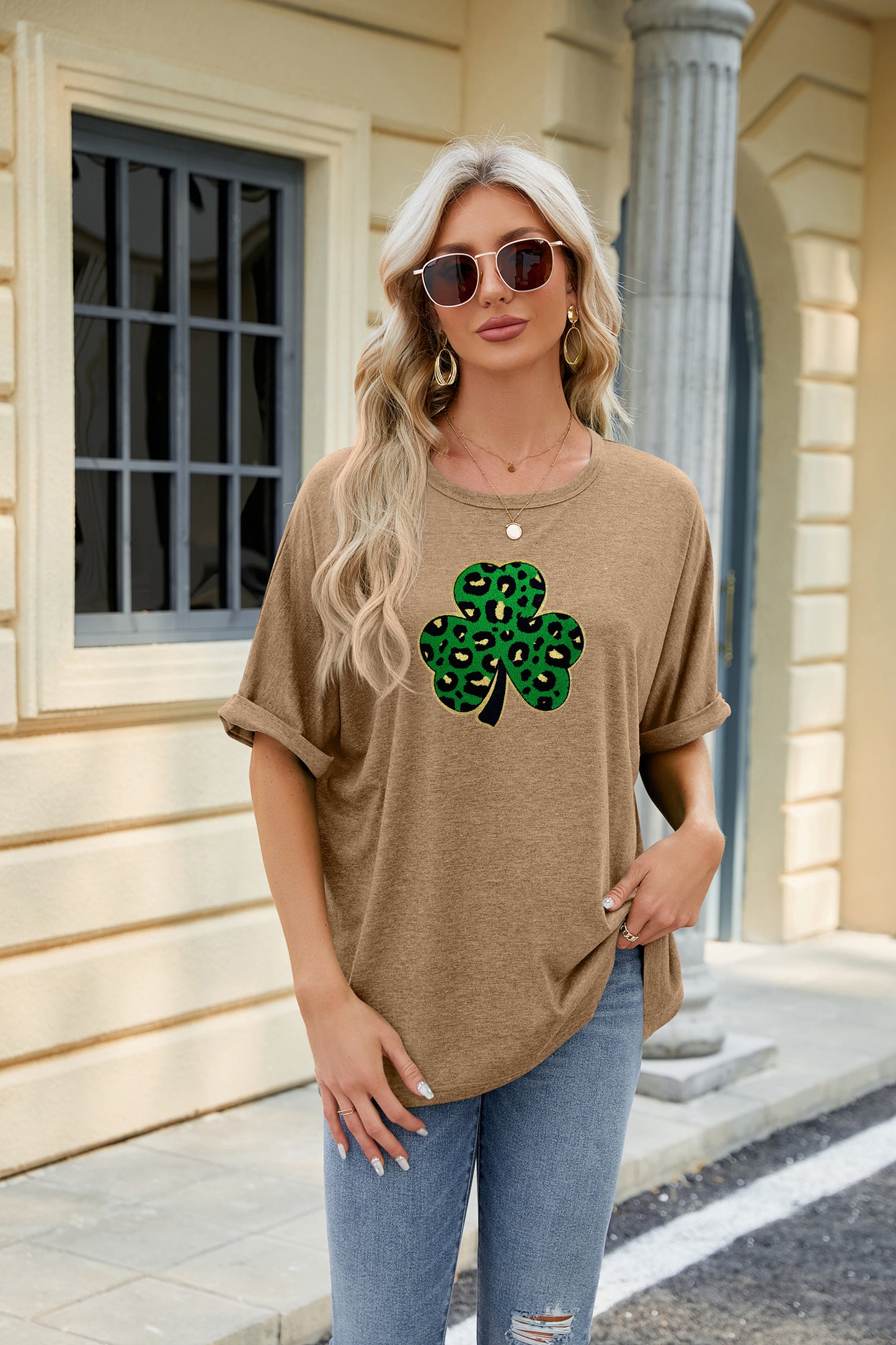 St Patricks Day Sequin Shamrock Graphic T-Shirt