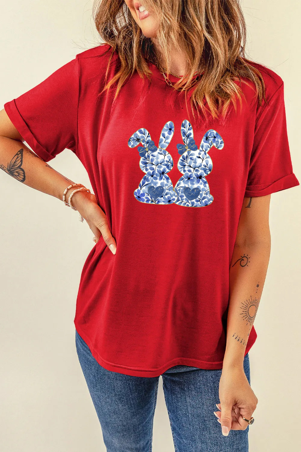 Easter Bunny Graphic Casual Short Sleeve Spring Tee