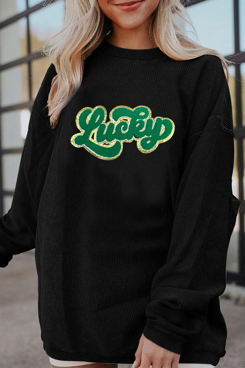 Saint Patrick's Day Lucky Graphic Oversized Waffle Pullover