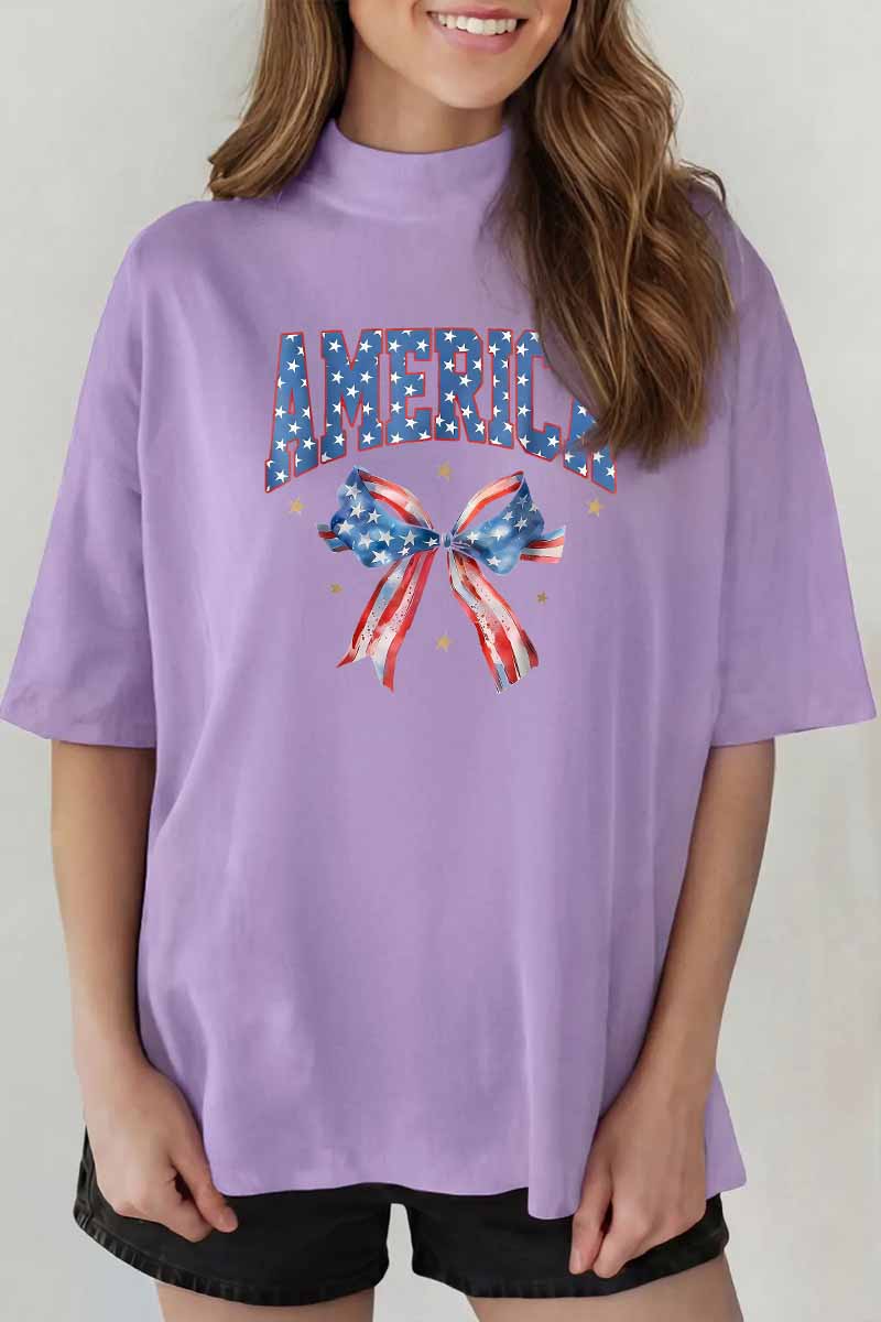 America Bow Graphic Tee Oversized Patriotic Boutique Style
