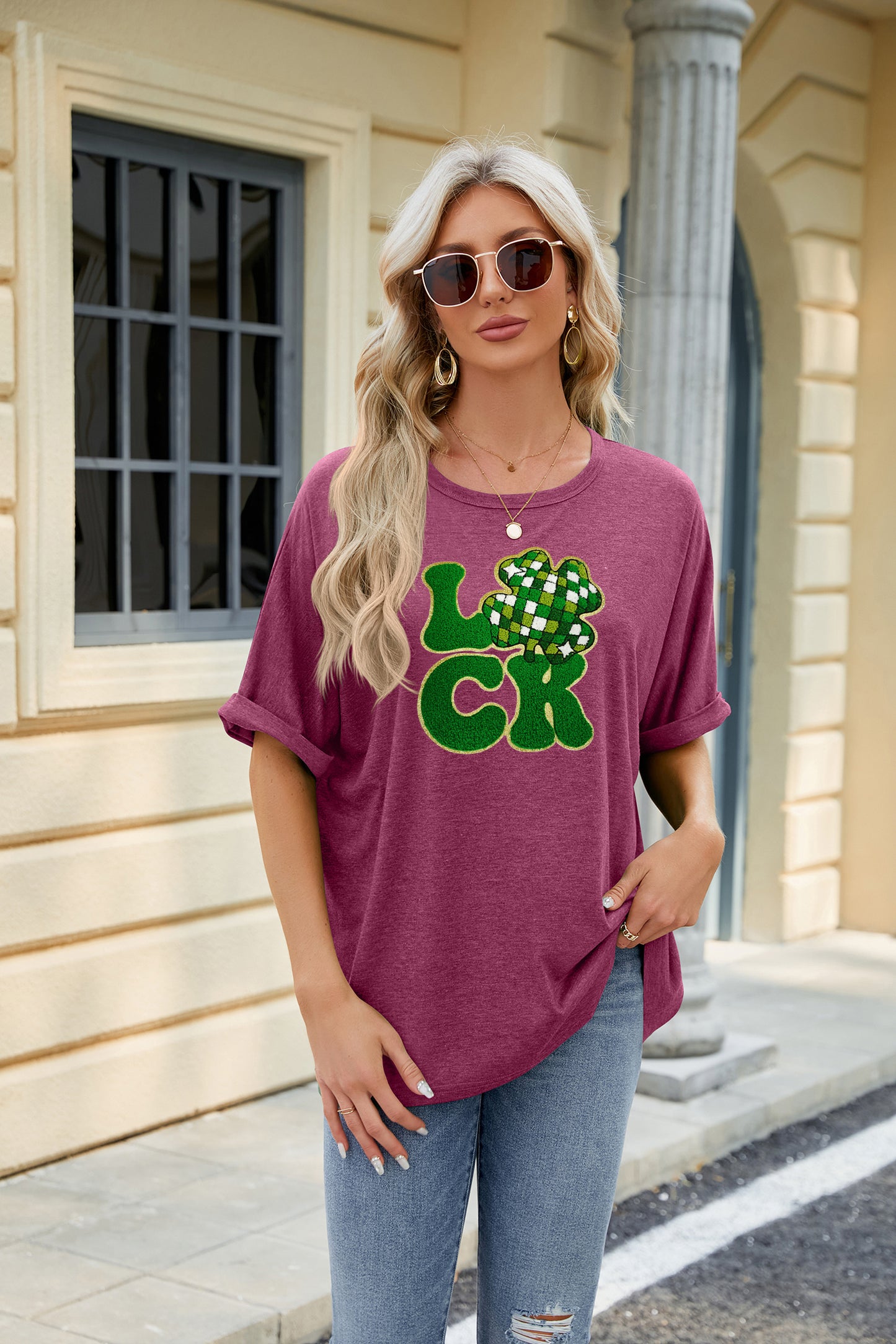 St Patrick’s Day Sequin LUCK Clover Graphic Tee
