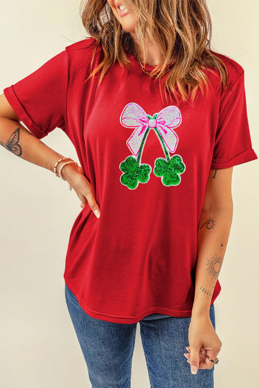 Saint Patrick’s Day Bow Clover Graphic T Shirt