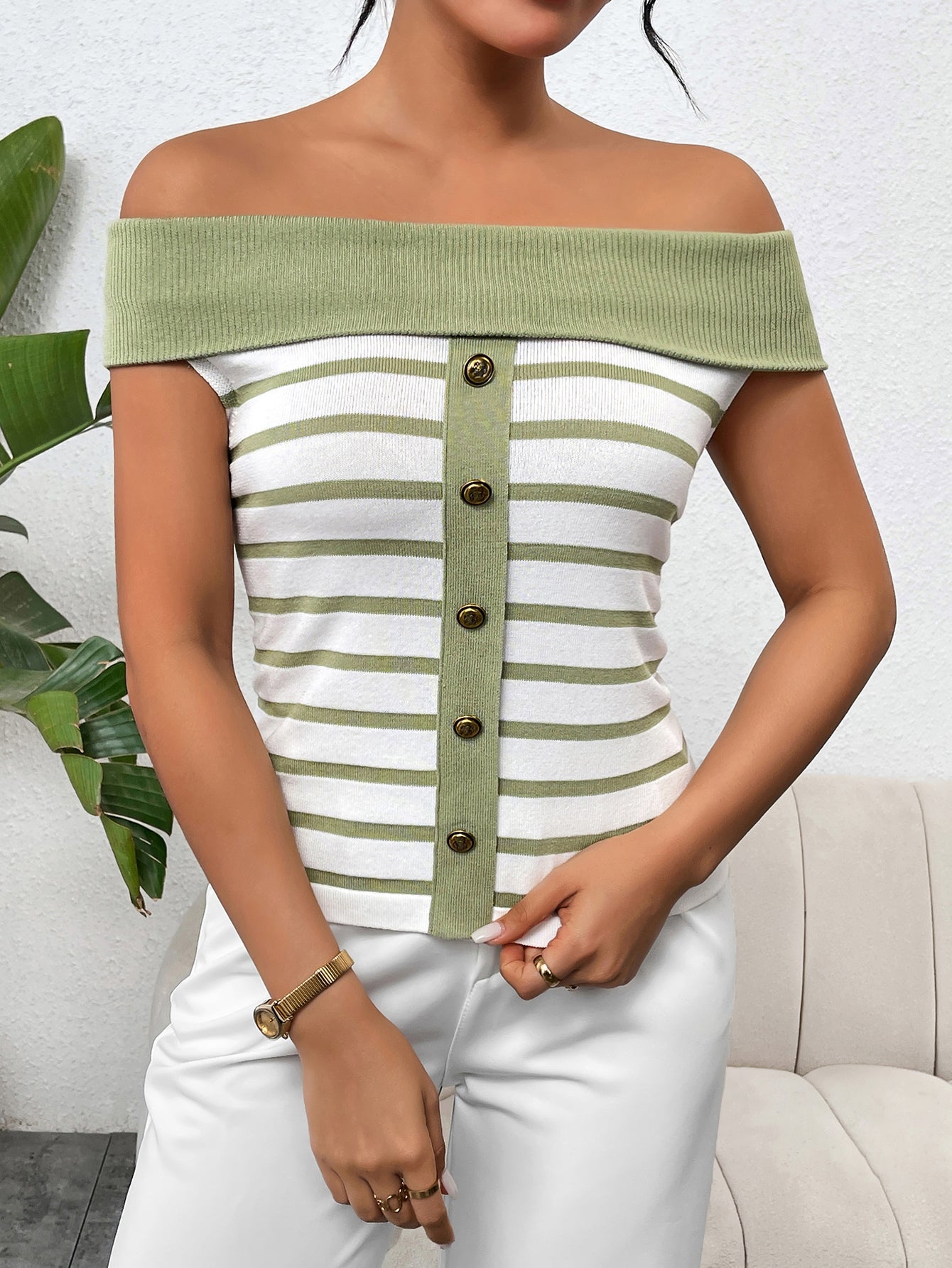 Long Sleeve Striped Pullover Women's Knit Sweater