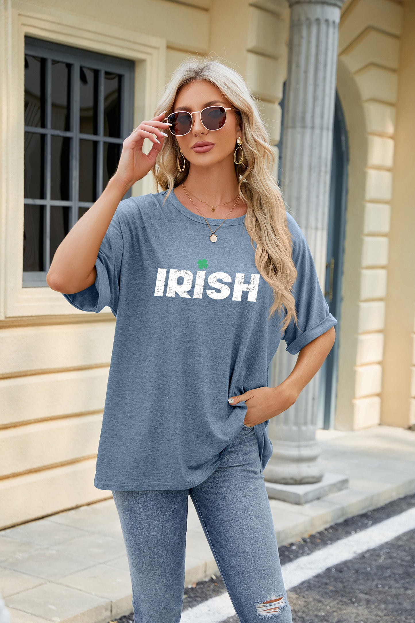 Saint Patrick’s Day IRISH Letter Print Oversized Tee