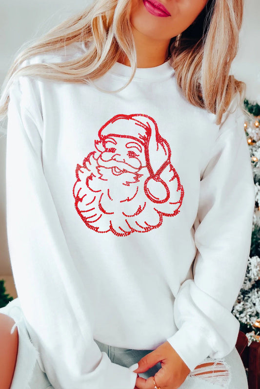 White Father Christmas Rhinestone Graphic Drop Shoulder Sweatshirt