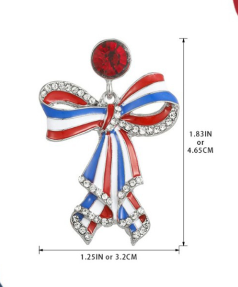 Sky Blue American Flag Bow Knot Stud Dangle Earrings
