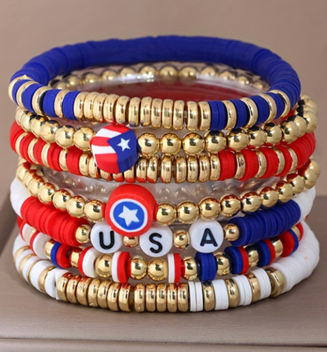 Gold USA Multi Beading Layered Bracelet