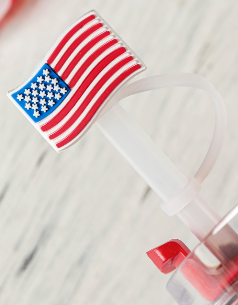 White American Flag Print PVC Soft Plastic Straw Lid