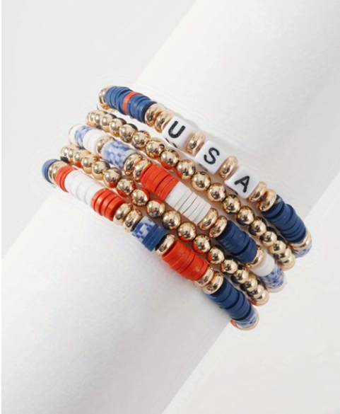 Multicolour 5pcs USA Independence Day Beaded Bracelet Set