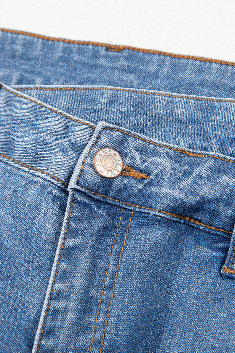 Blue Mid Rise Asymmetrical Waist Wide Leg Jeans