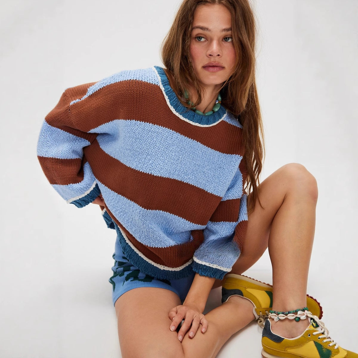 Colorblock Striped Knit Sweater | Oversized Pullover Top